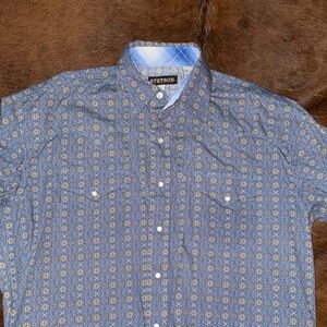 Stetson Men’s Long Sleece Navy and Gold Geometric Men's Shirt